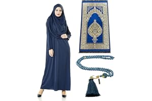 ihvan online Robes Musulmanes pour Femmes, Robe de prière Islamique Une pièce à Manches Longues, Tapis de prière et Perles, Ensemble Islamique