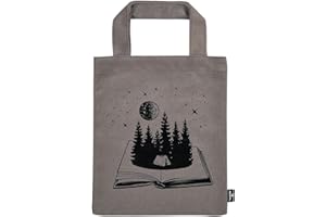 ‎MOSES moses. Büchertasche – Phantasiereise, Kleine Tragetasche aus 100% Baumwolle, Für Vielleser das perfekte Geschenk zum Buch, Grau