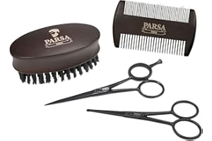 ‎PARSA MEN PARSA Men Bartpflege Set 4-teilig Bartkamm Bartbürste Bartschere Nasenhaarschere – das perfekte Geschenk für Ihn