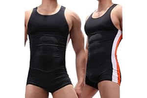 AIEOE Men's Stretchy Bodysuit Sports Gym Athletic Supporters Undershirts Sleeveless Gymnastic Boxers Wrestling Singlets Jumpsuits Leotard Pajamas Underwear