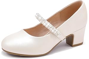 LAURMOSA Girls Party Shoes Princess Shoes Kids High Heels Mary Jane Pearl Rhinestones Flower Girl Shoes Bridesmaid Shoes Girls Heels for Little Big Kids Wedding Dress Up Birthday