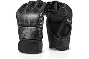 Flexzion Guantes MMA de Cuero PU, Guantes de Boxeo con Correa de Velcro para Combate, Muay Thai, Artes Marciales, un par para Hombres Adultos