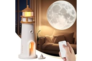 Vibbang Decoración de Faro, Lámpara de Faro Luna, Lámpara de Faros de Proyección de Luna con Control Remoto, Lámpara de Noche Creativa de Torre Regalo de Faros de Lunas para Niños Dormitorio