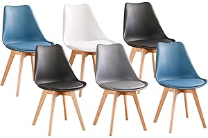 PEZ ROJO Lot de 6 Chaises Scandinaves, Chaises Salle à Manger, Mix Couleurs - Blanc, Gris, Bleu Canard x2, Noir x2, Pieds Bois de Hêtre Massif