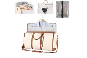 GLSAYZU Folding Suit Luggage, High Capacity Folding Suit Luggage, Convertible Garment Bags for Travel, Suitcase Suit Business Travel Bags, Sports Gym Tote Bag PU Leather Workout Duffle Bag (White)