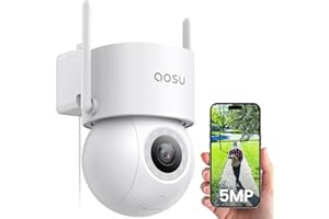 AOSU 3K 5MP UHD Cámara Vigilancia WiFi Exterior con Cables- 360° PTZ Cámara de Seguridad Domicilio WiFi Exterior con Foco de 400LM Visión Nocturna, Grabación Continua 7/24. Seguridad del Vehículo