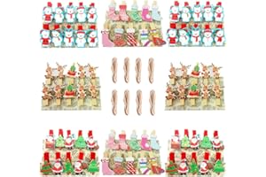 BOELLRUNO 80pz Mini Mollette Legno Natalizie Piccole Clip Legno di Natale Legno Mollettine Decorative Colorate con 8pz Corda Iuta Fili Mini Clip Natale Decorative per Foto Biglietti Scrapbooking Feste