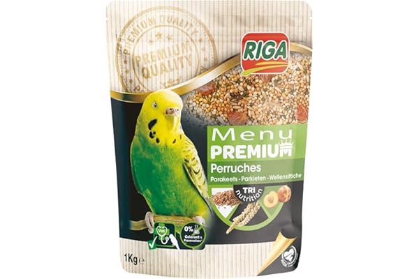 Riga - Menu Premium pour Perruches - Mélange de Graines, Céréales Et Fruits - Riches en Vitamines Et Minéraux - Élaboré par des Vétérinaires - 1 kg