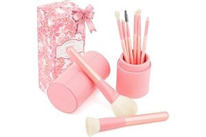 Docolor Makeup Brushes Set with Holder 8 Pieces Essential Makeup Brushes Kit Powder Foundation Kabuki Eyeshadow Brush Set, Comfortable to Hold and Easy to Use - Cherry Blossom Series