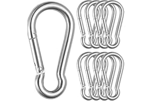 DHISPERARES 8 Pezzi M8 Moschettoni in Acciaio Inox, 80 mm x 8 mm Moschettone Grande, Portante Sicuro 300 KG, Moschettone a Molla per Amaca, Altalena, Campeggio, Pesca, Escursionismo, Tende da Sole, Escursioni