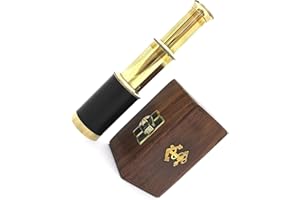 NAUTICAL REPLICA HUB Brass Pocket Telescope - 6" Inch Brass Telescope with Hard-wood BOX