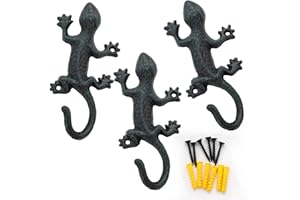 ChasBete Colgador Pared de Gecko, Gancho Pared de Hierro Rústico, Percheros de Pared Originales Juego de 3