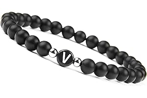 GD GOOD.designs EST. 2015 Bracelet avec lettres I Bracelet pour couple avec de vraies perles en pierre naturelle de 6mm - Cadeau de couple pour elle et lui