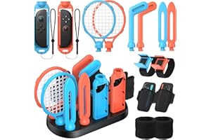 Kit d'accessoires pour Switch 2/1/OLED für Switch Sports ，FASTSNAIL Accessoires pour Nintendo Switch 2 pour Joycon, avec Bracelets ,Courroies de jambe, Raquettes de tennis, Clubs de golf, épées
