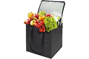 4-Pejiijar Borsa frigo grande 32 L pieghevole borsa termica termica 30 x 30 x 36 cm impermeabile borsa termica per picnic, picnic, barbecue, consegna di cibo o shopping (nero)
