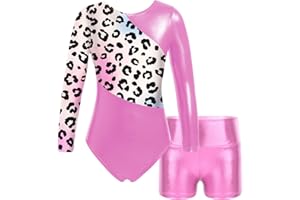 Nyeemya Gymnastics Leotard for Girl，Shiny Metallic One Piece Bodysuit with Booty Shorts Kids Sequin Dance Wear