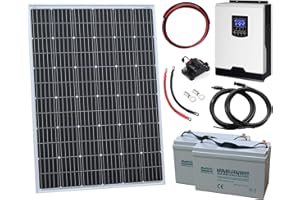 PHOTONIC UNIVERSE 250W 12V Complete Off-grid solar power system with 250W solar panel, 1kW hybrid inverter and 2 x 100Ah batteries