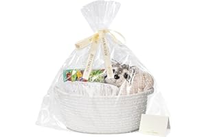 TIMEYARD Small Basket for Gifts, Easter Basket White Empty Gift Baskets with Bags & Ribbons Durable Rope Storage Baskets for Kids, 30 x 20 x 12 cm, White