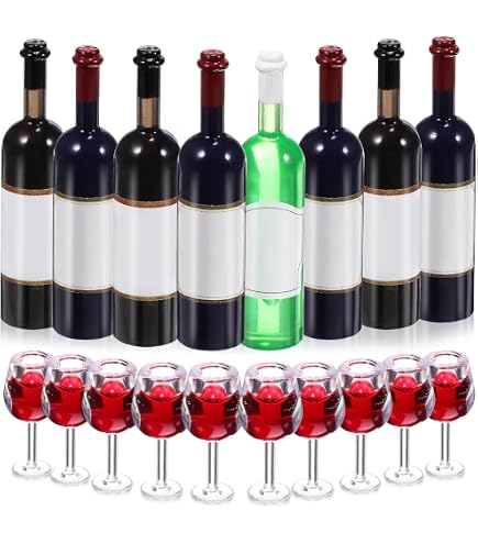 Bottiglie di vino rosso in miniatura, set di 6 bottiglie di vino per casa delle bambole in scala 1:12, alte 1-7/16 pollici (resina) - B040 - Italia