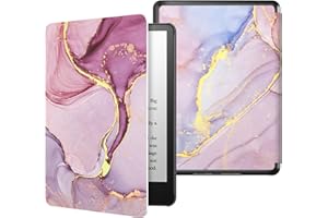MoKo Funda para Kindle Paperwhite 11ª Generación (Modelo 2021) 6.8" y Kindle Paperwhite Signature Edición, PC Estuche Carcasa Estilo Niños con Auto Sueño/Estela, Mármol Dorado Rosa
