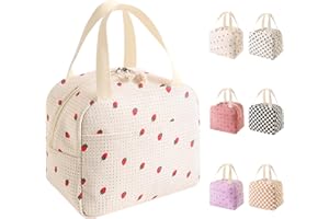 HOUYA-TEC 10L Borsa Termica Porta Pranzo, Riutilizzabile Borsa Frigo Piccola Portatile, Pranzo Tote Bag, per Uomini Donne Bambini, per Ufficio Scuola Viaggi Campeggio All'aperto Picnic (stampa fragola)