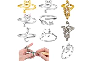 S.F.Pachira 9 Pcs Anneaux à Crocheter Réglables, Boucle pour Crochet en Métal pour Doigts, Anneau de Tension de Crochet, Accessoires de Dé à Coudre pour Maman et Grand-mère pour un Tricot Plus Rapide