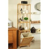 Digithome Bambu Kirli Sepetli 4 Raflı &Ccedil;ok Ama&ccedil;lı Banyo D&uuml;zenleyici &Ccedil;amaşır Sepeti Organizer DB-0009