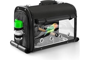 Suertree Borsa da viaggio per uccelli con supporto, zaino leggero per pappagallo, borsa da viaggio portatile per uccelli, gabbia da viaggio trasparente traspirante per animali domestici, nera, Nero