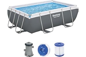 Bestway Power Steel Frame Pool Set mit Filterpumpe 282 x 196 x 84 cm, grau, eckig
