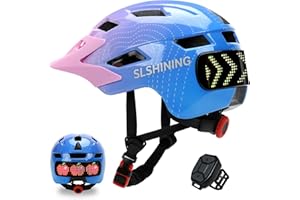 ‎TMEOIIPY Fahrradhelm Kinder Jungen Mädchen LED Licht Anzeige mit Abbiegesignale, Helm Kinder mit Wireless Controller, EPS Liner | Abnehmbare Sonnenblende | Einstellbare | Leichte Kinderhelm