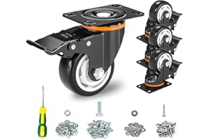 SHINELED Möbelrollen Schwerlast, 4er Set 75mm Schwerlastrollen Lenkrollen, Tragkraft 500KG, Sicherheit Dual Locking und No Noise Polyurethan (PU) Räder, 360° Drehplatte Rollen