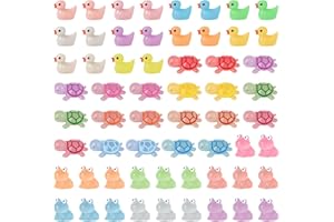 Juibao 60Pcs Pond Mini Resin Animals, Glow in The Dark Tiny Ducks Turtles Frogs Resin Figures, Small Mixed Animal Figures for Decorative Garden, Miniature Landscape, Dollhouse