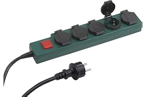 Meister 7430920, Ciabatta multipresa a 5 moduli con interruttore, IP44, 1.4 m, H07RN-F, Verde (grün/schwarz)