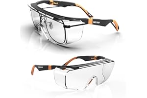 DEX FIT SG210 OTG Lunettes de Protection Superposées, Protection des Yeux Z87, Résistantes aux Rayures et Anti-buée, Ajustables pour Femmes et Hommes, Protection UV