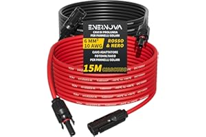 ENERNOVA Cavo Solare 4mm²/6mm², Cavo di Prolunga Solare, 1/2/3/5/8/10/12/15/18/20M, Cavo per Pannelli Solari con Impermeabilità IP67, per Pannelli Solari Fotovoltaico Montaggio(6mm² 15M)
