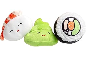 Pearhead Sushi Plush Toys, Durable Squeaky Dog Toy Set, Soft Chew Toys, Pet Owner Must Have Dog Accessory, Set of 3