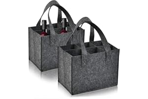 LAKIGOES Borsa per Bottiglie in Feltro,2 Pezzi Borsa Portabottiglie Vino in Feltro, Borsa Portabottiglie,Viene Fornito con 6 Rimovibili Divisori e Maniglie,Adatto per Feste,Picnic Viaggi e Shopping
