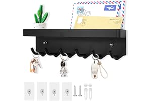 Echehi à 6 Crochets Porte Clé Mural, Multifonctionnel Auto-Adhésif ou Perçage Installation 2 Façons Porte Cléf Mural Adapté à L'entrée, à la Cuisine, au Bureau, à la Salle de Bain et au Salon (Noir)