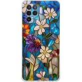PrintiFy Oppo Reno 5 Lite ile Uyumlu Vitray Mavi Bahar Tasarımlı Şeffaf Silikon Kılıf