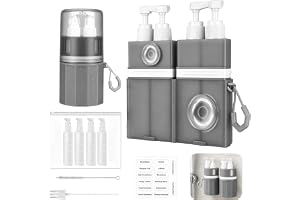 4-i-1 resedispenser påfyllningsbar, sugpropp reseflaskor set | Läckagesäkra silikonflaskor för schampo, duschgel och lotion, perfekt för resor, affärsflygningar och gym