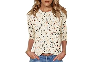 Kistore 3/4 Length Sleeve Shirts for Womens Pleated Summer Tops 2025 Fasion Trendy Spring Blouses