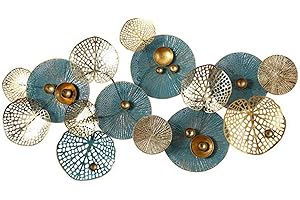 KMIKO HUIPYOU Scultura in Metallo Decorata da Parete，Foglia di Loto Decorazione Parete XXL Design Fatta a Mano Quadro di Metallo Lussuoso murale，126x67cm