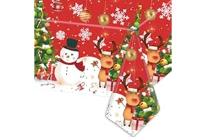 POPOYU Christmas Party Table Cloth,137 * 274cm Christmas Table Cover Table Decorations Plastic Waterproof Rectangular Tablecover Xmas Tablecloth for Christmas Evening Holiday Party Table Decorations