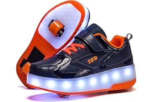 ROLLER&SKATES Unisex Kids LED USB Rechargeable Colorful Lights Trainer Roller Skates Shoes with Double Wheels Retractable Lightweight Outdoor Sports Cross Trainers Gymnastic Running Sneakers for Boys Girls