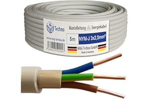 M&G Techno 5m NYM-J 3x2,5 mm² Mantelleitung Feuchtraumkabel Elektrokabel Kupfer Made in Germany