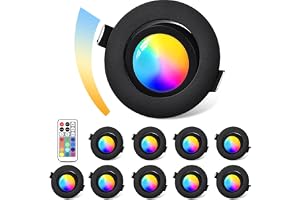 GeyouLux LED infälld spotlight RGB dimbar, aluminium, med fjärrkontroll, 10 st