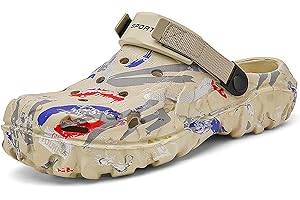 FLIOZY Mens Camouflage Printed Garden Clogs Slip On Water Shoes with Adjustable Back Strap – Lightweight Outdoor EVA Rubber Mules for Beach, Pool, Yard, and Summer Hiking