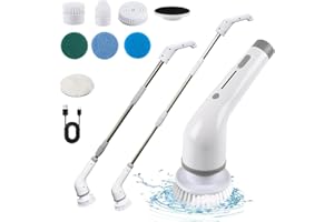 CONBLOM Cepillo de Limpieza eléctrico, Fregadora Giratoria inalámbrico on 7 Cabezas de Cepillo Reemplazables, Mopa Fregadora para Bañera y Azulejo de Piso con 137cm Mango Ajustable para Baño Cocina