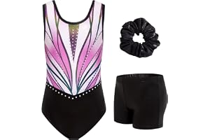 JiAmy Gymnastik trikåer för flickor glittrande balettdans kläder med shorts scrunchie 3-delat set 3-12 år