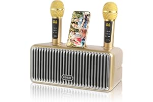 DLARA Machine de karaoké, Haut-Parleur de karaoké Bluetooth avec 2 Microphones sans Fil, Haut-parleurs de fête, Machine à Chanter karaoké avec Support de téléphone Portable, Prise en Charge TWS,TF, AUX